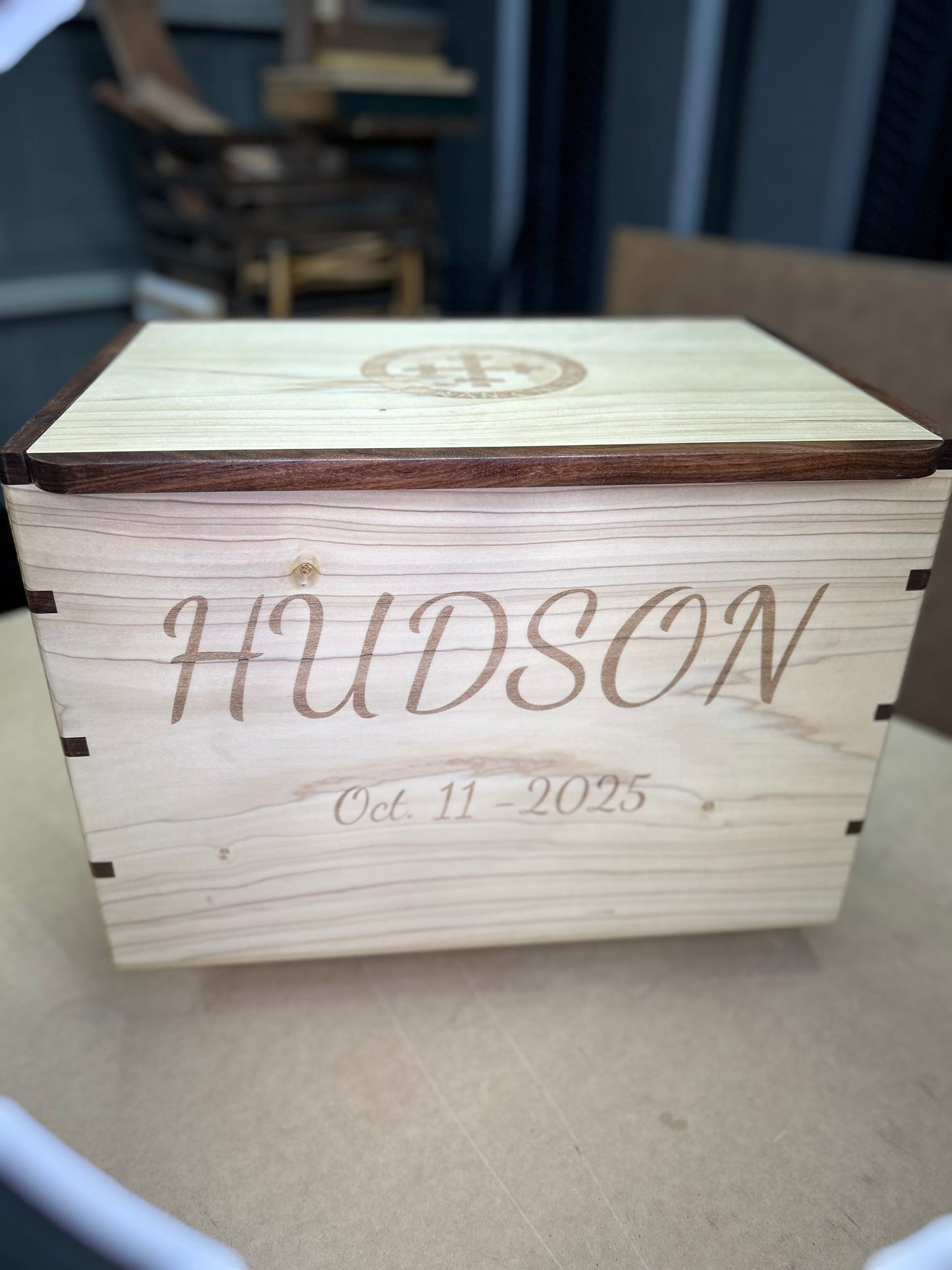 Handmade Wooden Chest, Engraved Keepsake Box