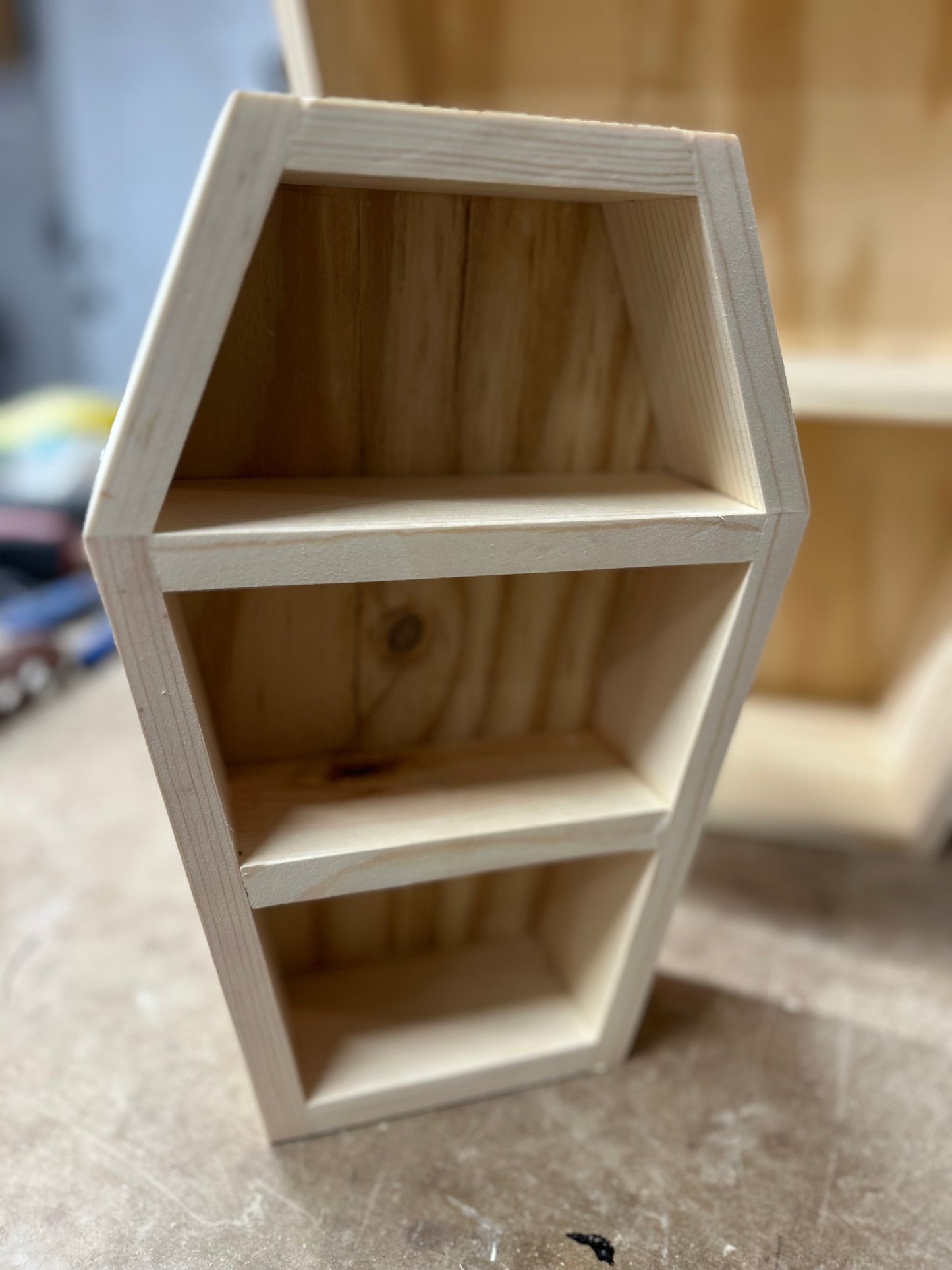 12” Wooden Coffin Shelf