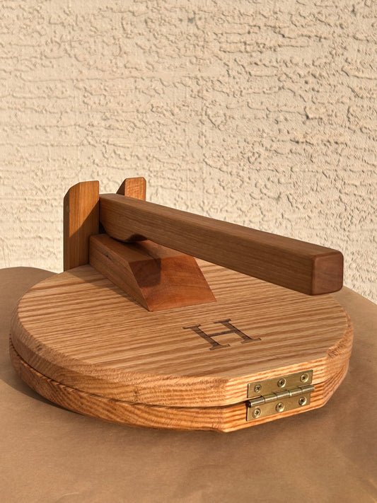Round Tortilla Press, 10” Wooden Dough Press